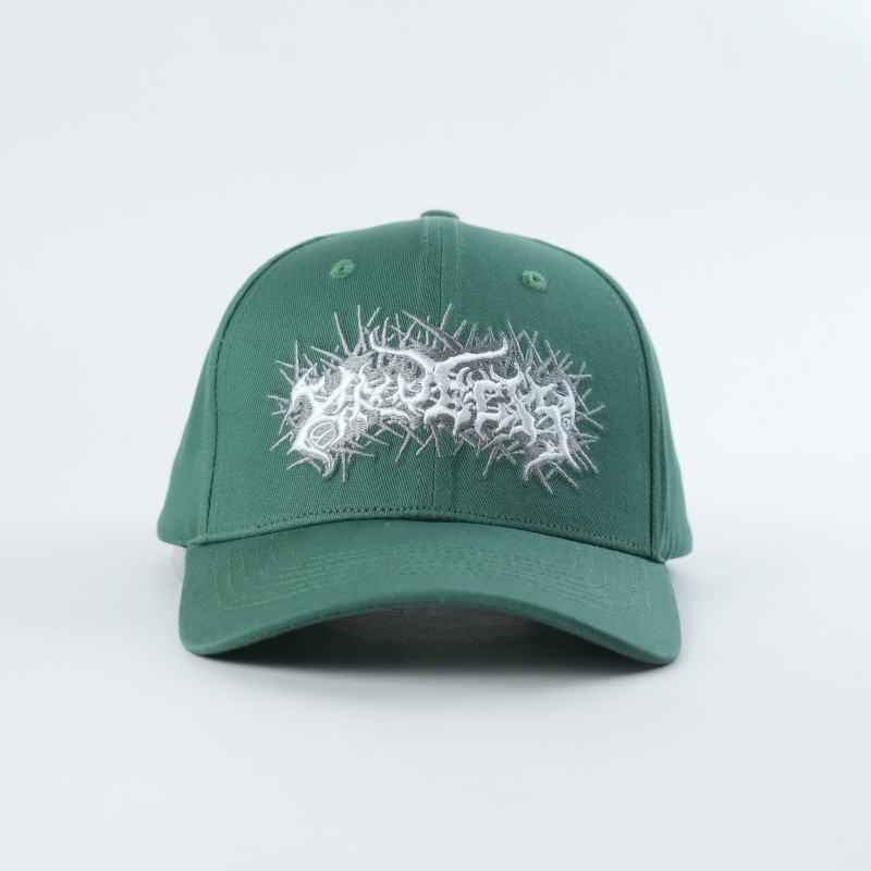 Green Structured Baseball Cap with White Gothic Thorn Embroidery
