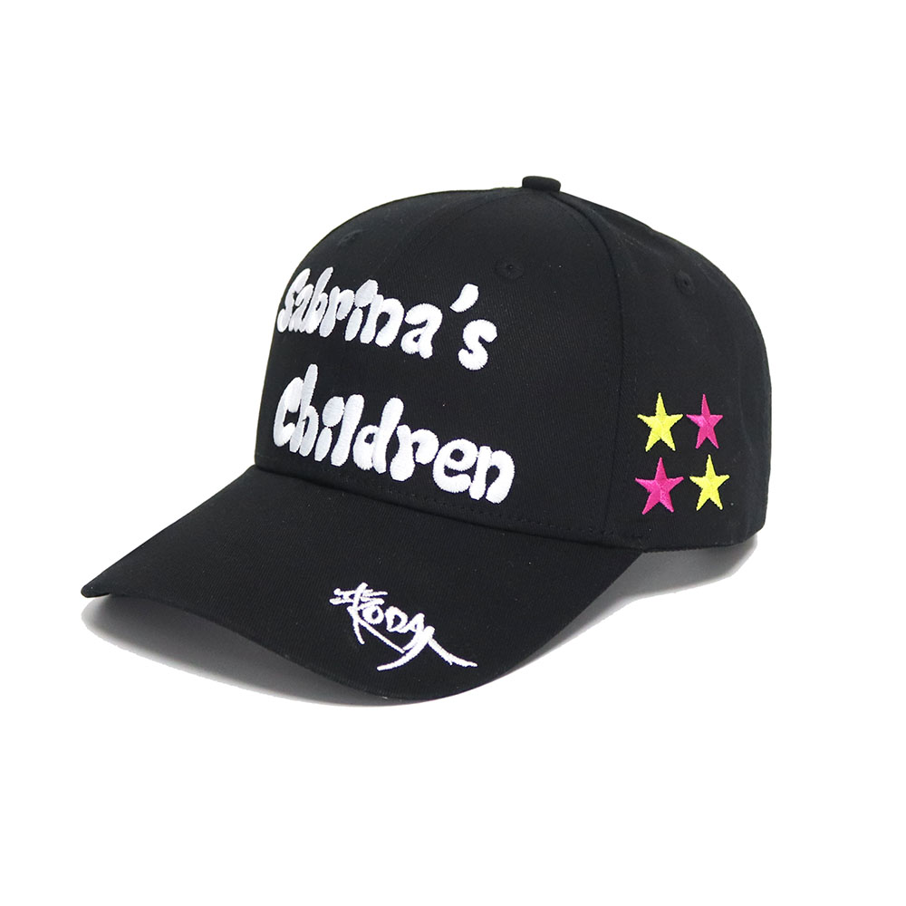 Black 3D Embroidered Letter Logo Six Panel Cotton Baseball Cap