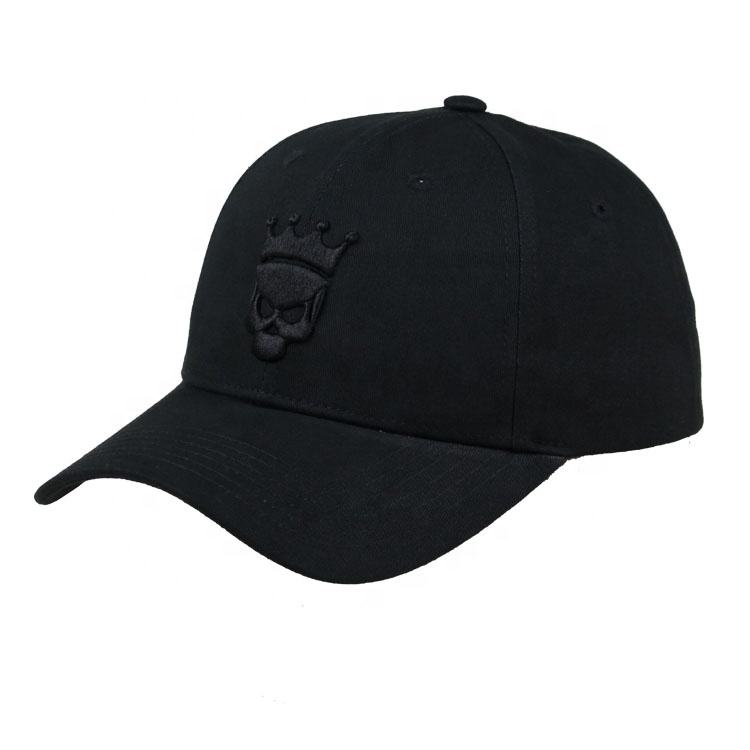 Black Crowned Skull Tonal Embroidered Structured Baseball Cap