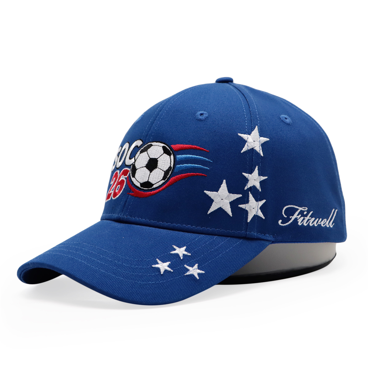 Blue Soccer Embroidered Baseball Cap with Curved Visor