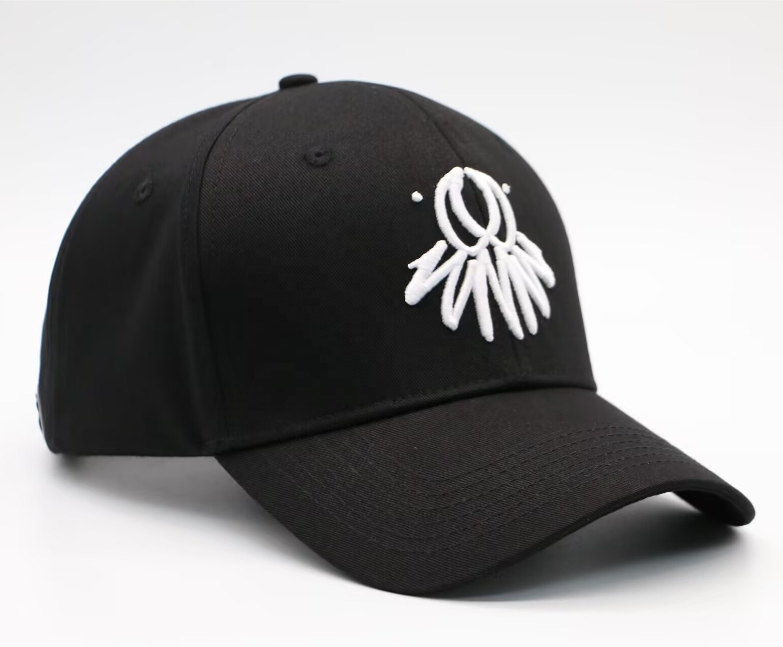 Black Abstract White Emblem Embroidered Structured Baseball Cap