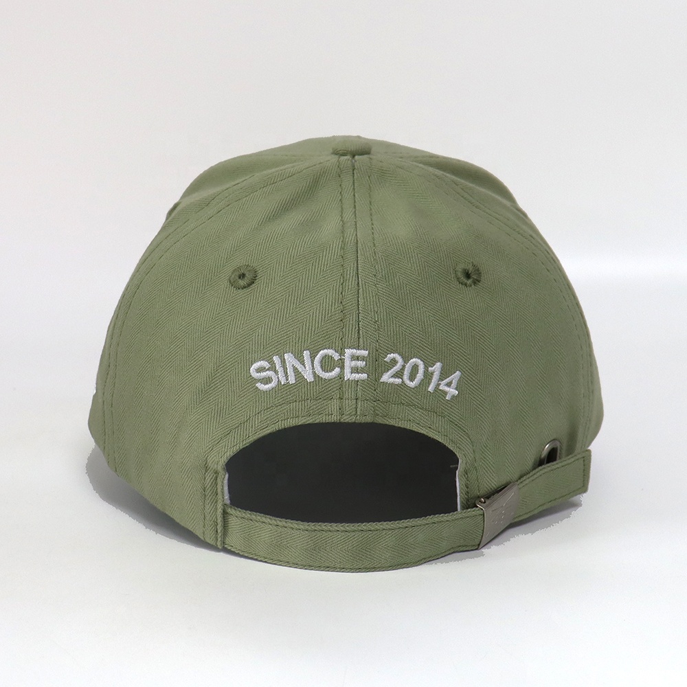 Olive Herringbone 6-Panel Curved Brim Cap with White Embroidery