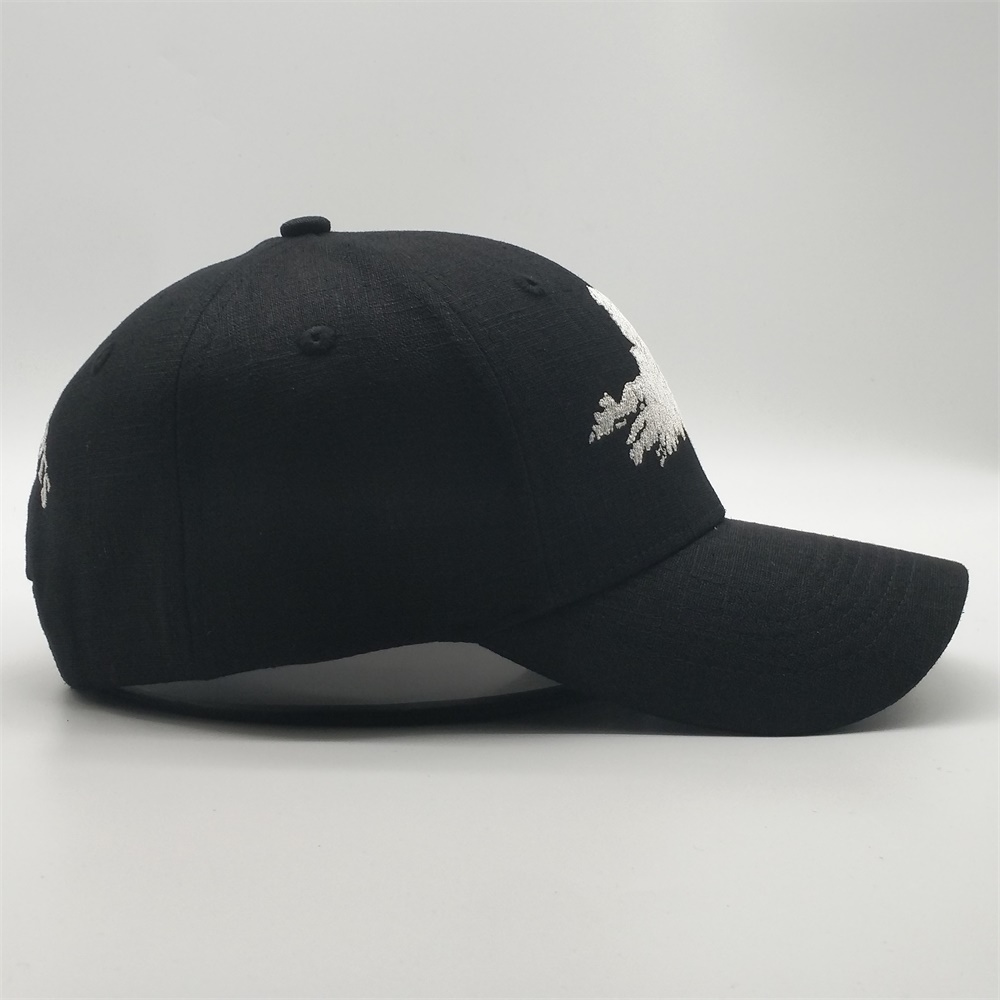 Black 6-Panel Structured Baseball Cap with Silver Cork Map Embroidery
