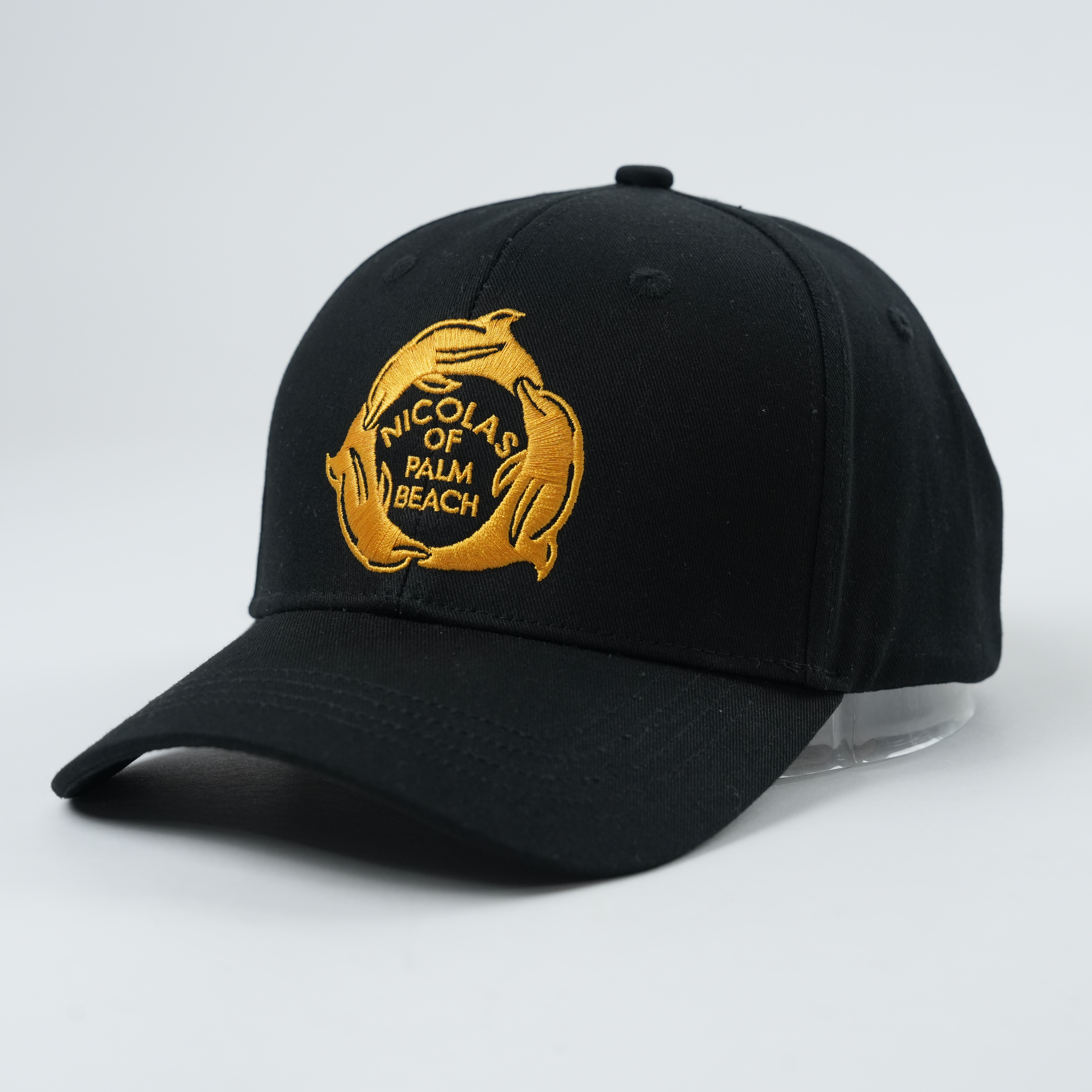 Black and White Structured Cotton Caps with Gold Fish Emblem