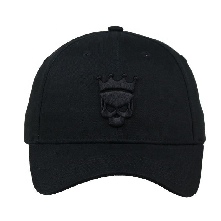 Black Crowned Skull Tonal Embroidered Structured Baseball Cap