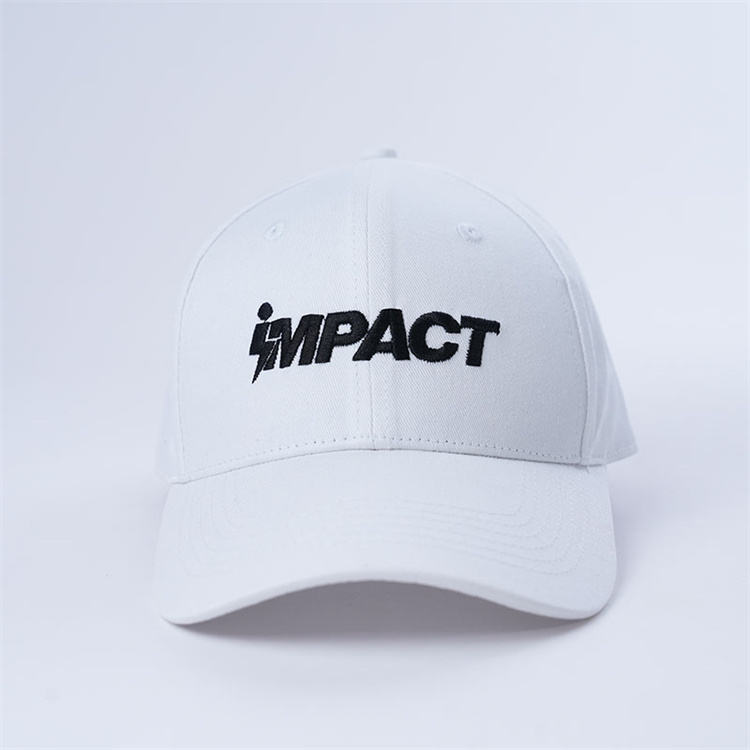 White IMPACT Structured Six-Panel Cotton Cap with Black Embroidery