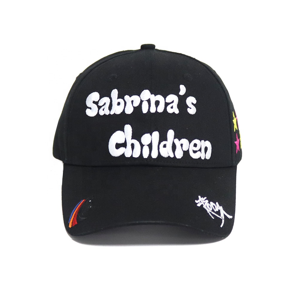 Black 3D Embroidered Letter Logo Six Panel Cotton Baseball Cap