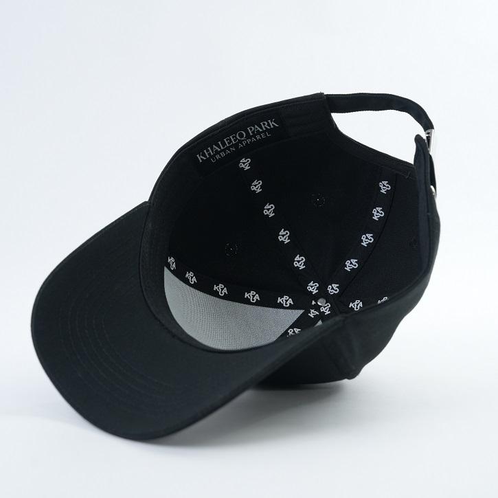 Black Six-Panel Baseball Cap with White Interlocking Monogram