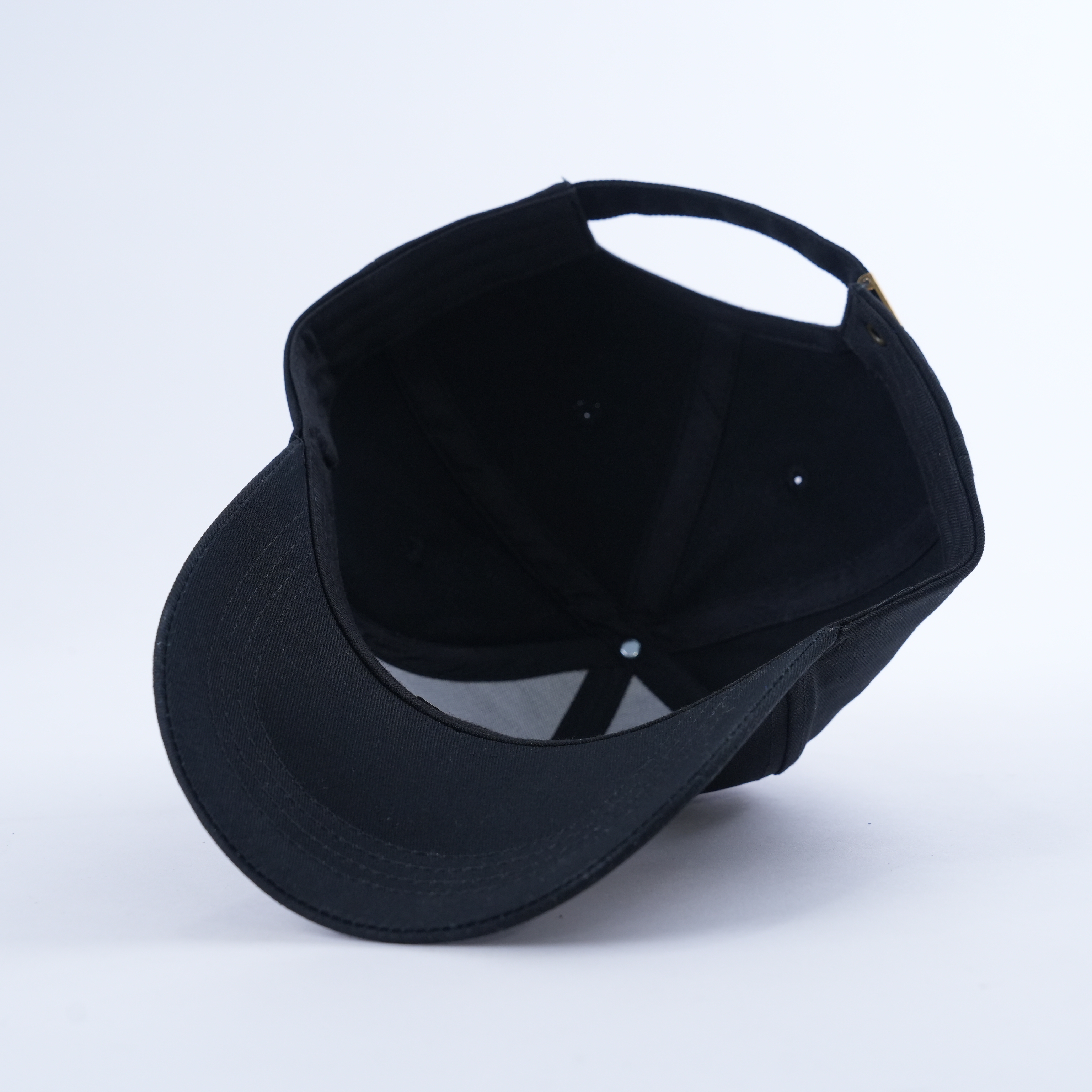 Black Six-Panel Curved Brim Cap with White Gothic Monogram