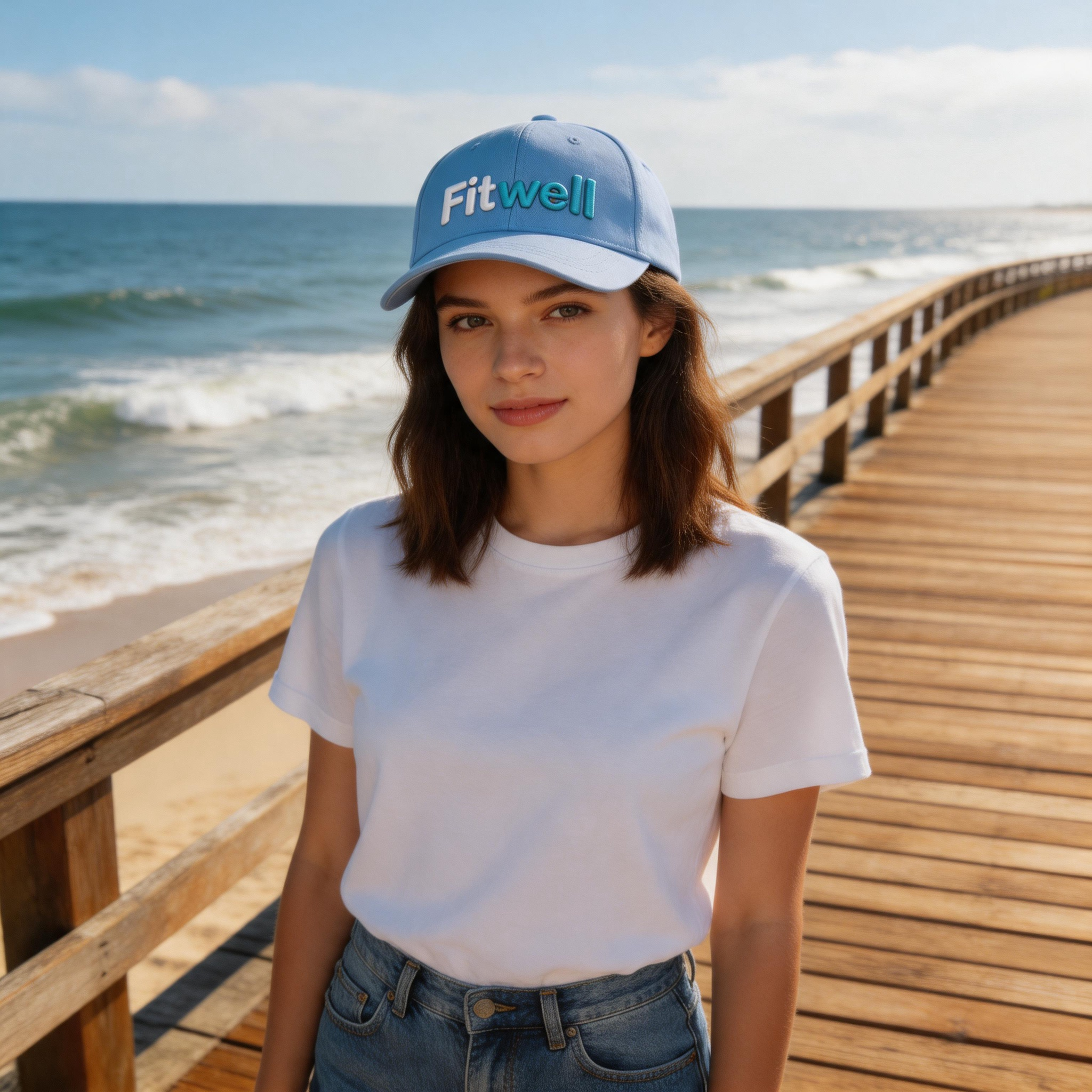 Light Blue Six Panel Cotton Baseball Cap with 3D Embroidered Earthlight Logo