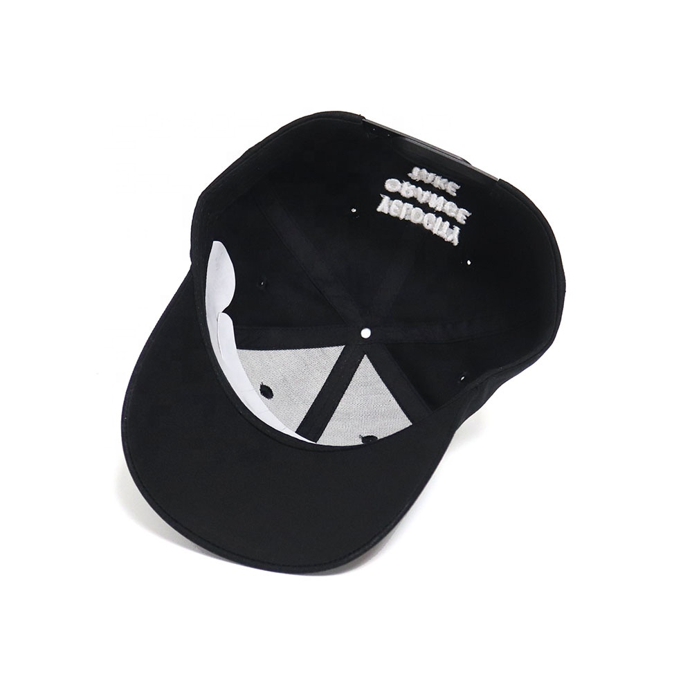 Black 3D Embroidered Letter Logo Six Panel Cotton Baseball Cap