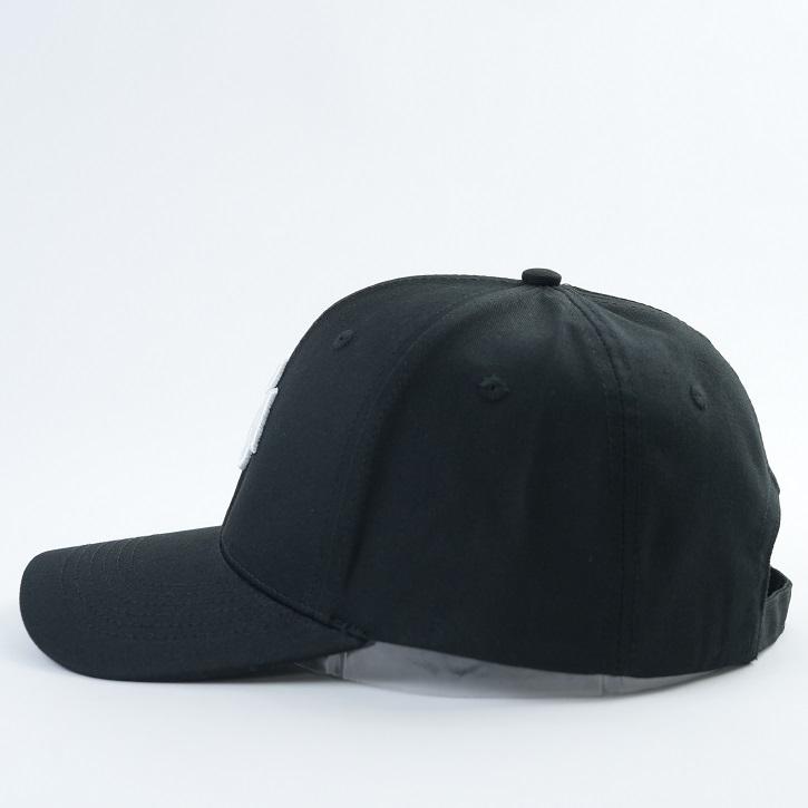 Black Six-Panel Baseball Cap with White Interlocking Monogram