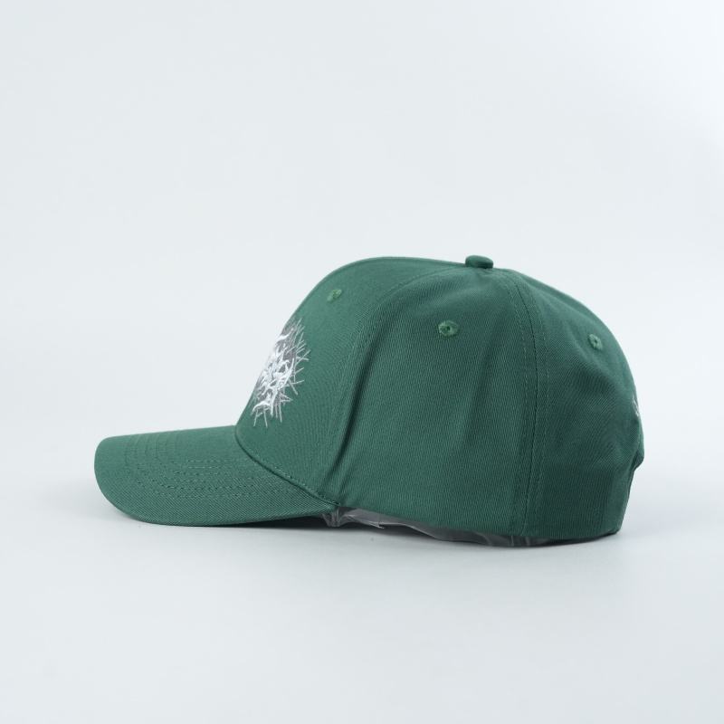Green Structured Baseball Cap with White Gothic Thorn Embroidery