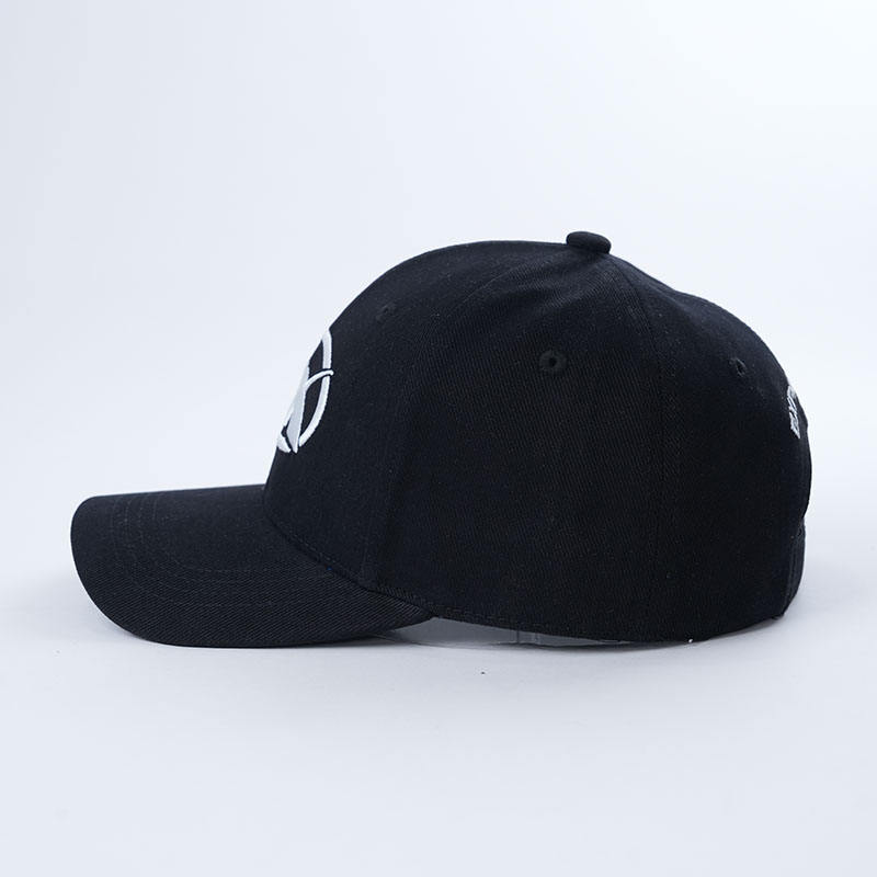 Black Six-Panel Curved Brim Cap with White Geometric Emblem