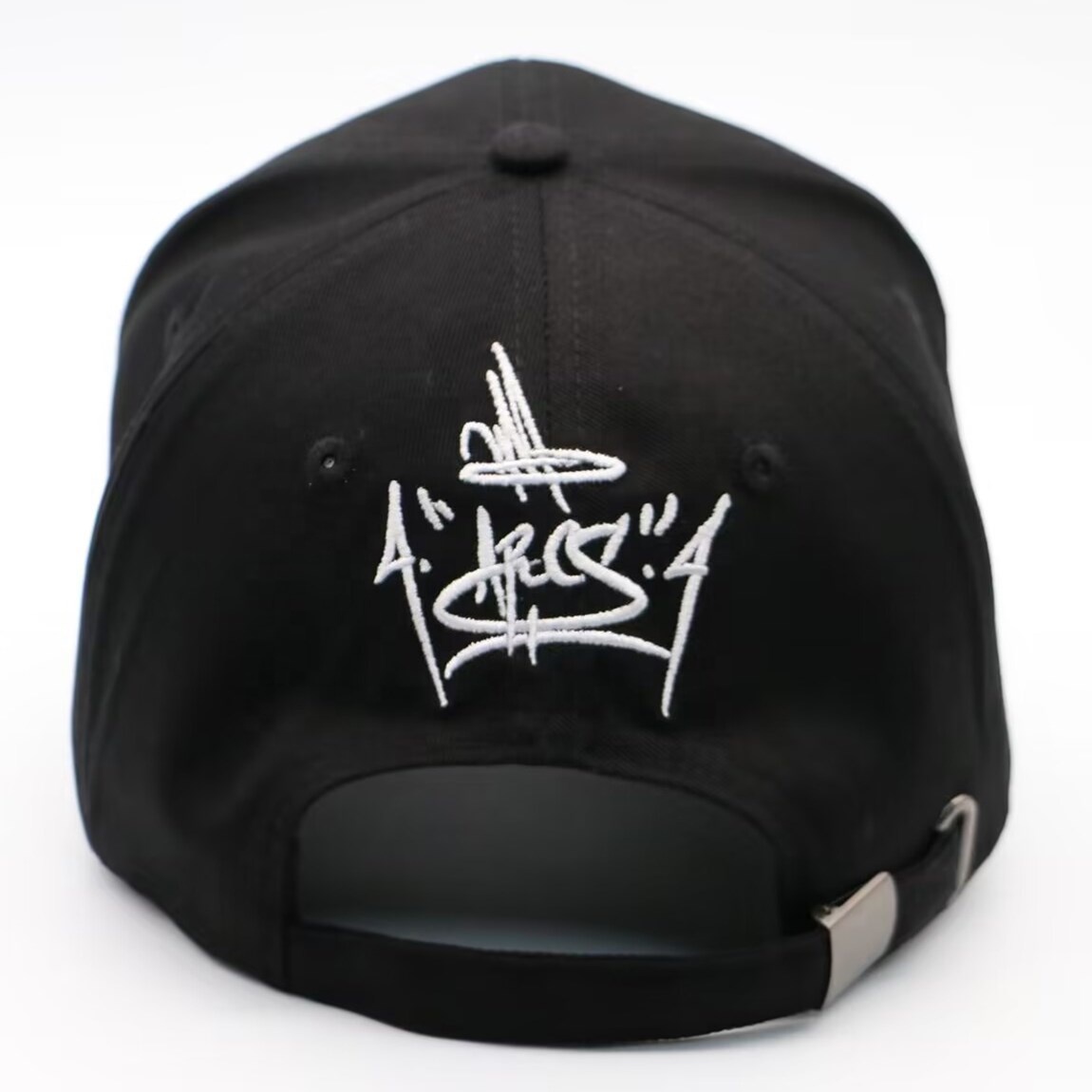 Black Abstract White Emblem Embroidered Structured Baseball Cap