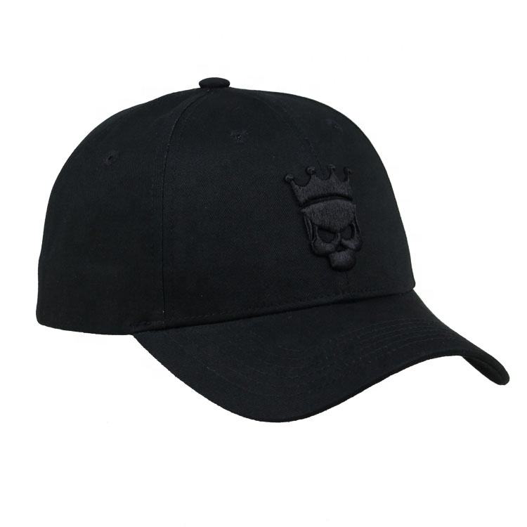 Black Crowned Skull Tonal Embroidered Structured Baseball Cap