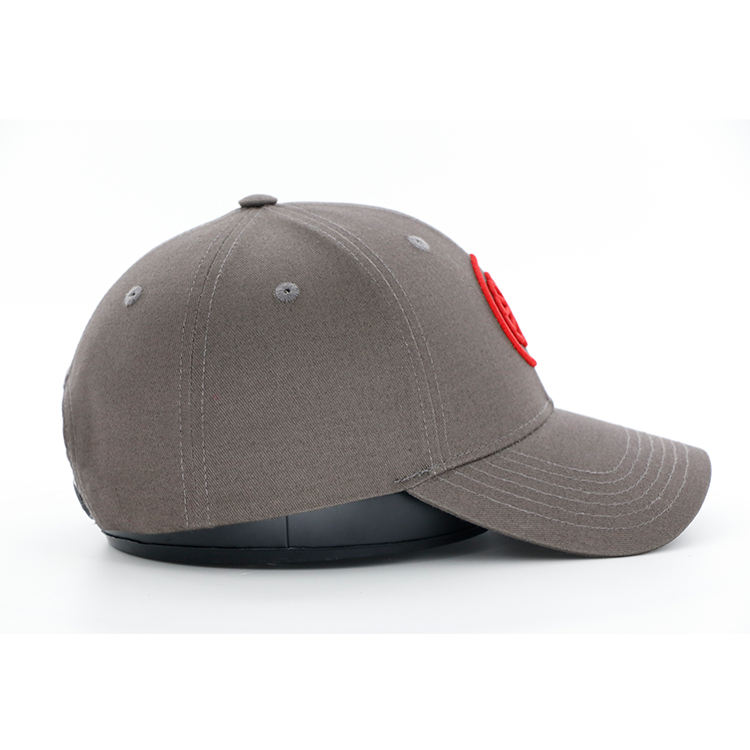Gray Red Circular Monogram Embroidered Structured Baseball Cap