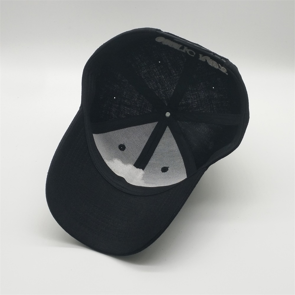 Black 6-Panel Structured Baseball Cap with Silver Cork Map Embroidery