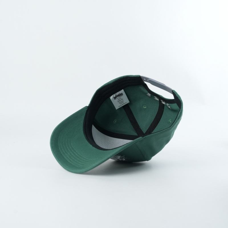 Green Structured Baseball Cap with White Gothic Thorn Embroidery