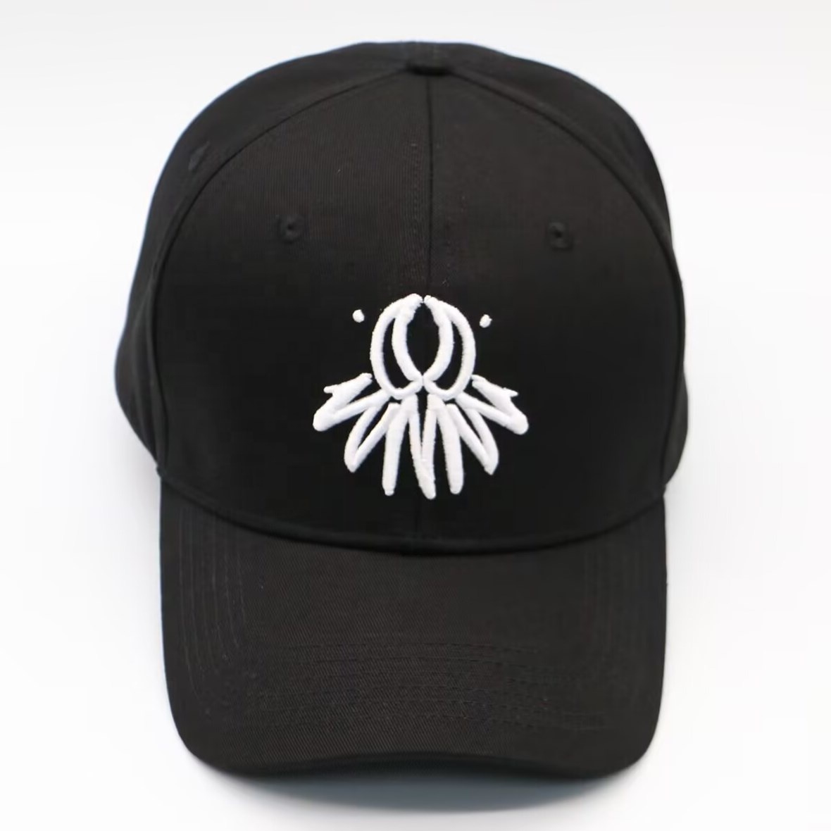 Black Abstract White Emblem Embroidered Structured Baseball Cap