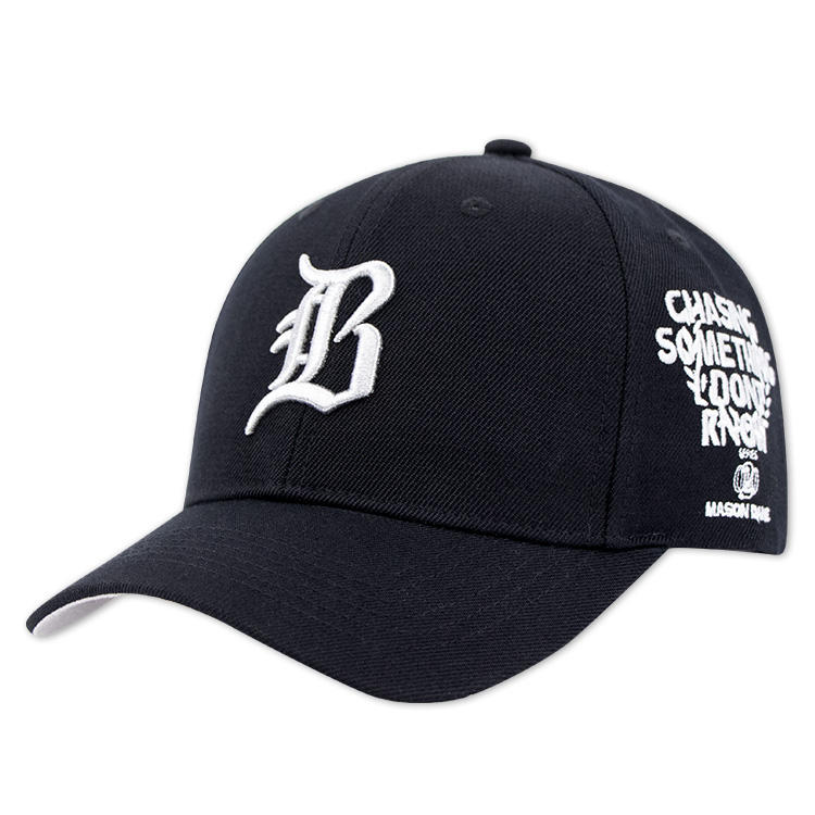 Black Gothic B Side Slogan Embroidered Structured Baseball Cap