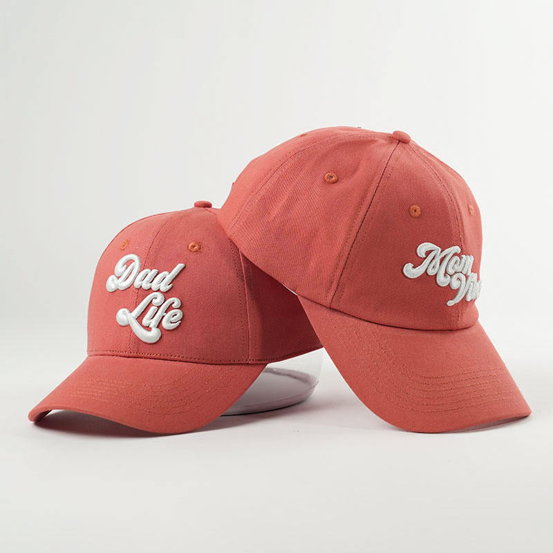 Rust Red Dad Life & Mom Life Baseball Caps with White Raised Script Embroidery