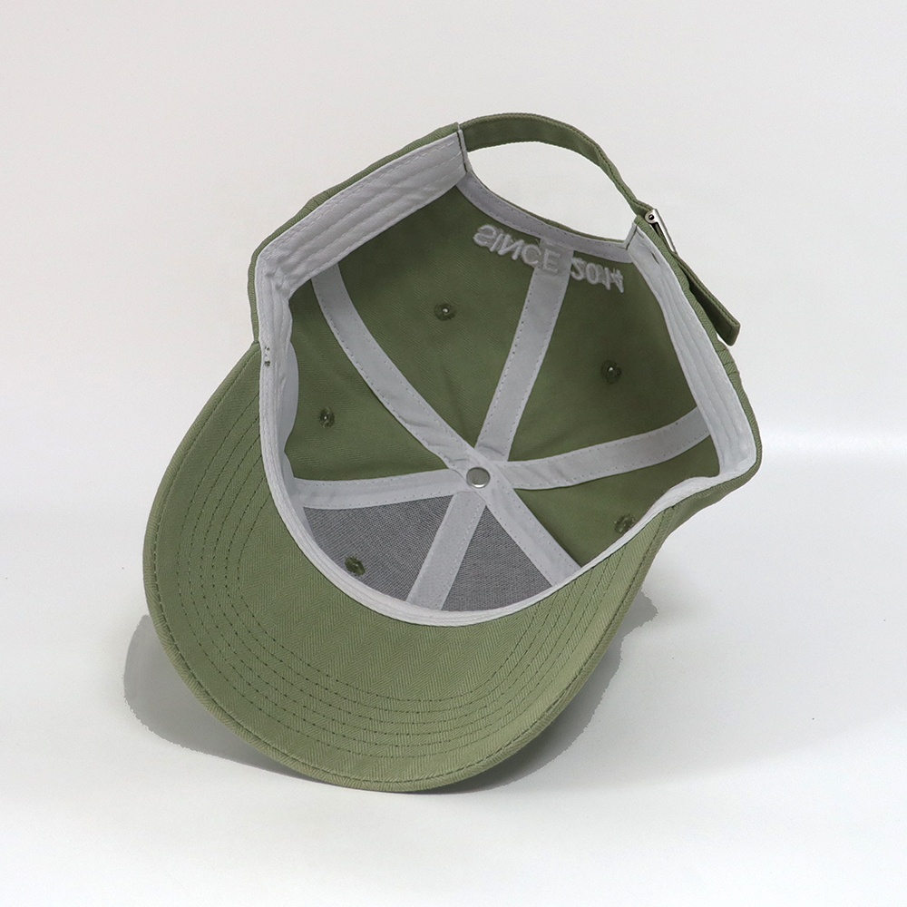 Olive Herringbone 6-Panel Curved Brim Cap with White Embroidery