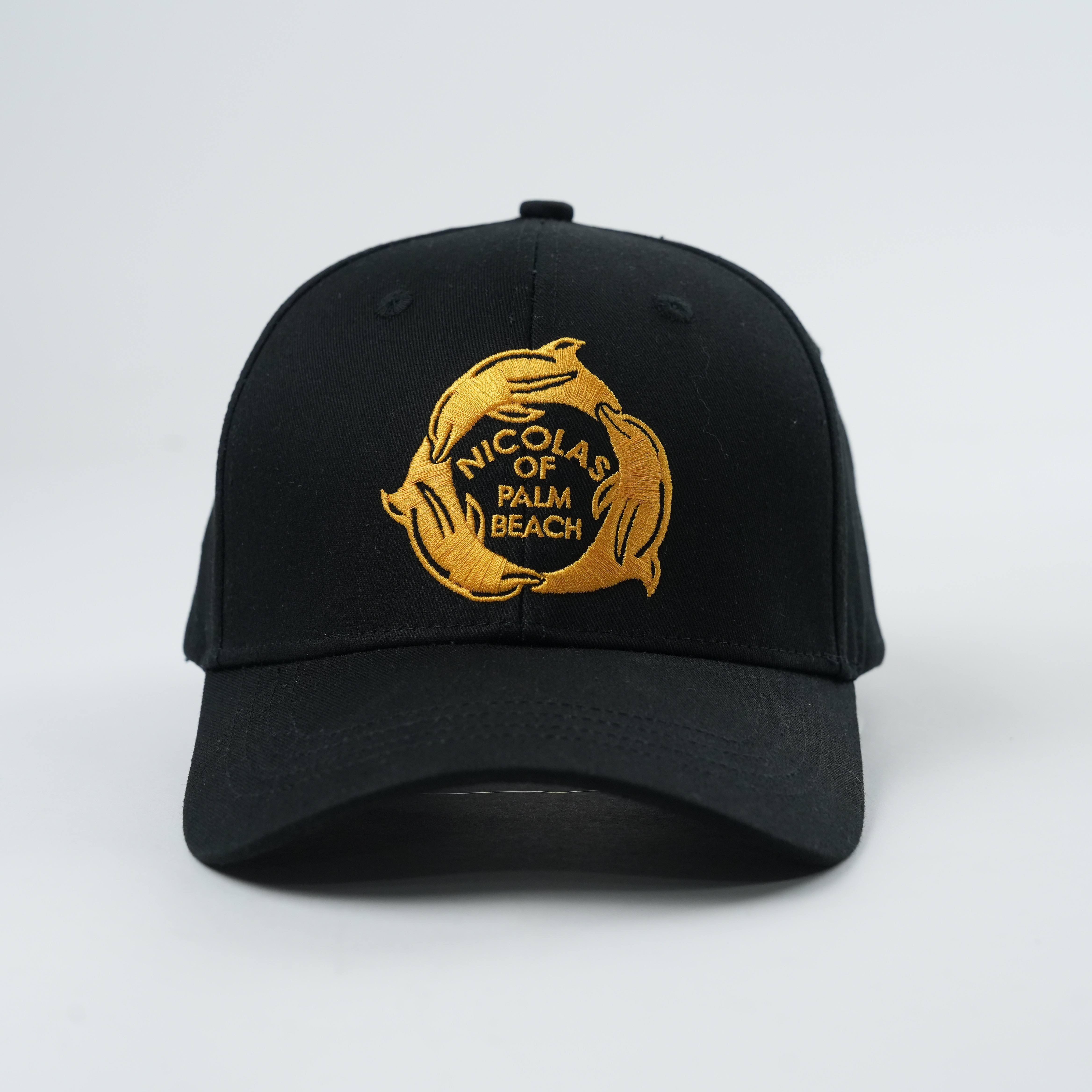 Black and White Structured Cotton Caps with Gold Fish Emblem