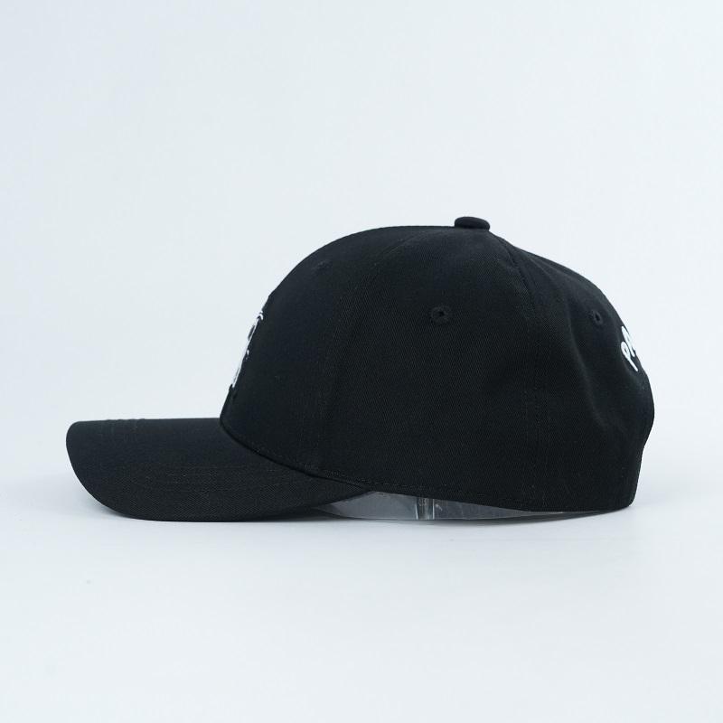Black Structured Six-Panel Baseball Cap with White Ghost Embroidery
