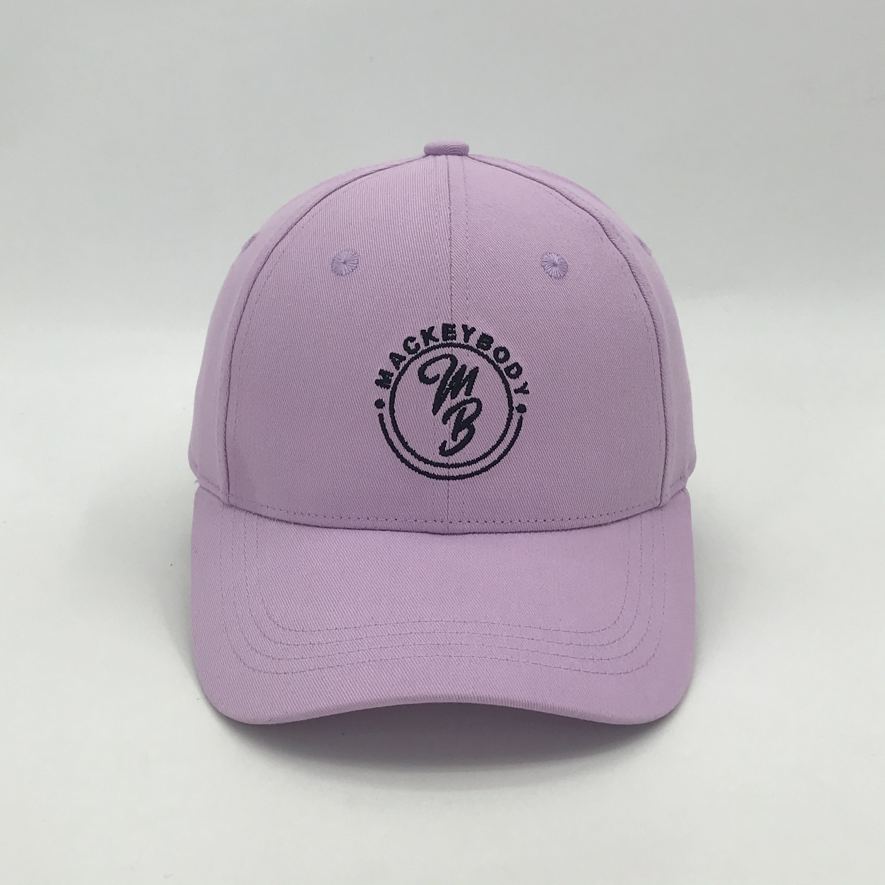 Lavender and Black 6 Panel Cotton Baseball Caps with Circular MB Embroidered Logo