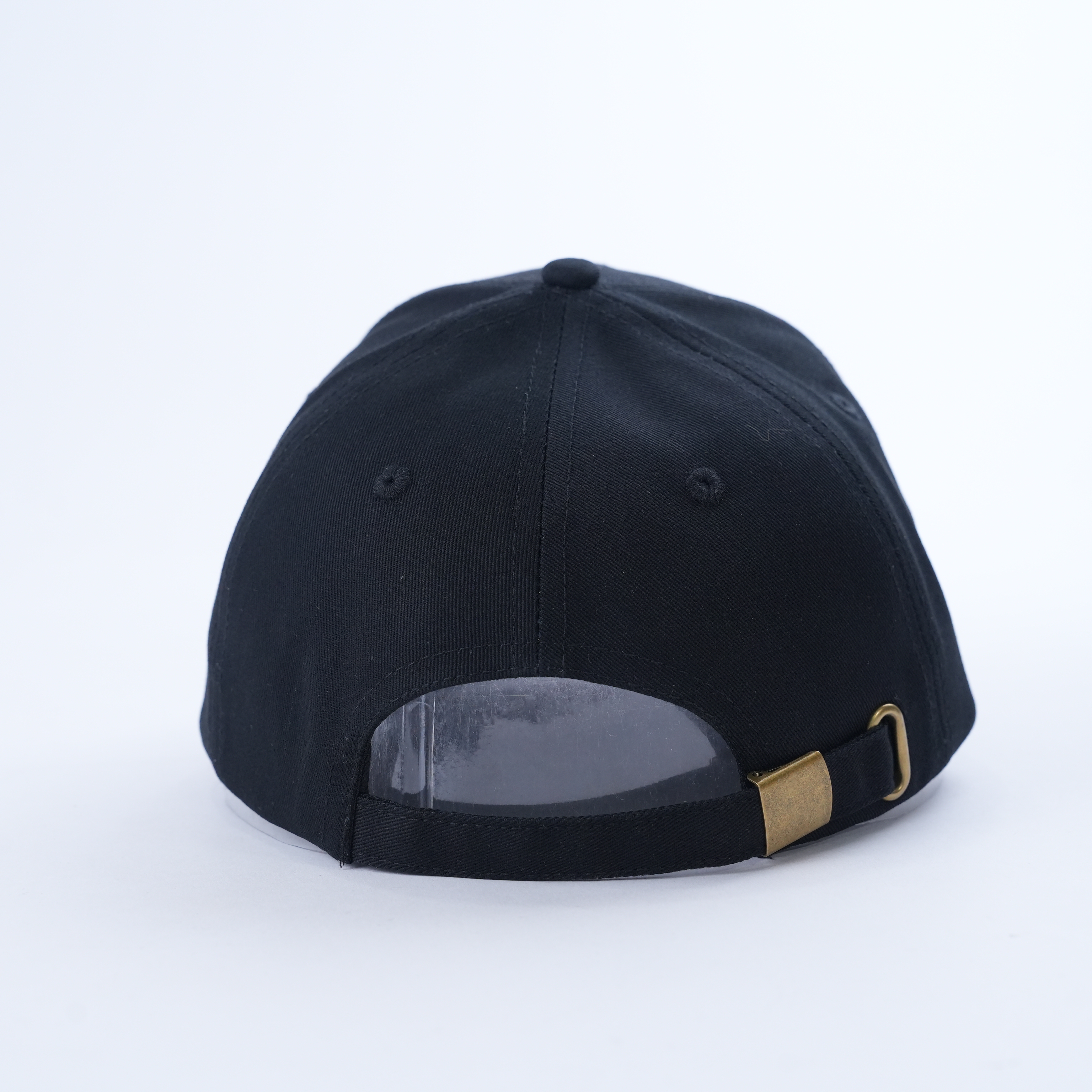 Black Six-Panel Curved Brim Cap with White Gothic Monogram