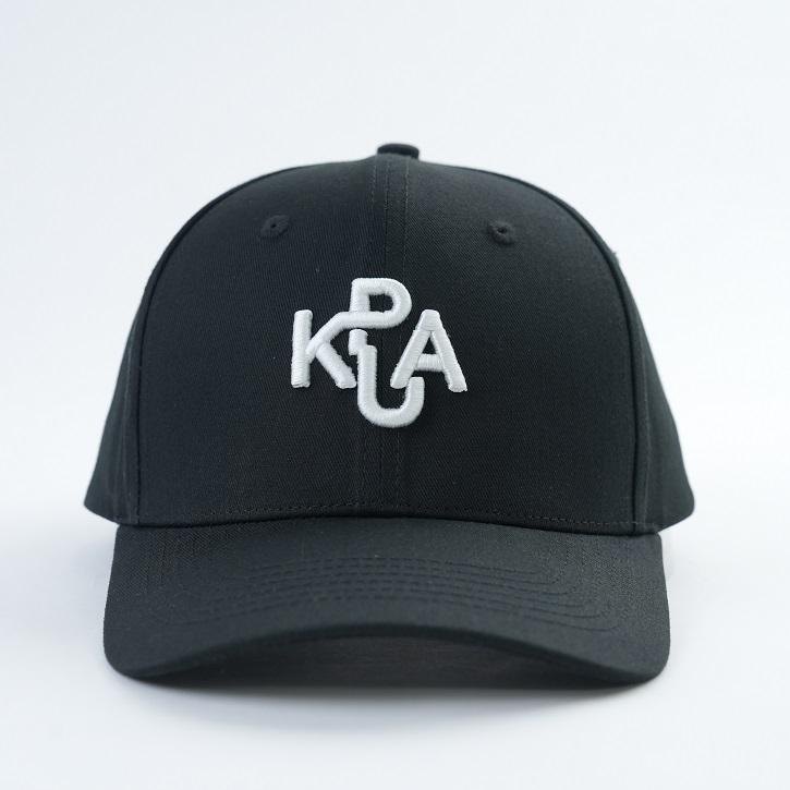 Black Six-Panel Baseball Cap with White Interlocking Monogram