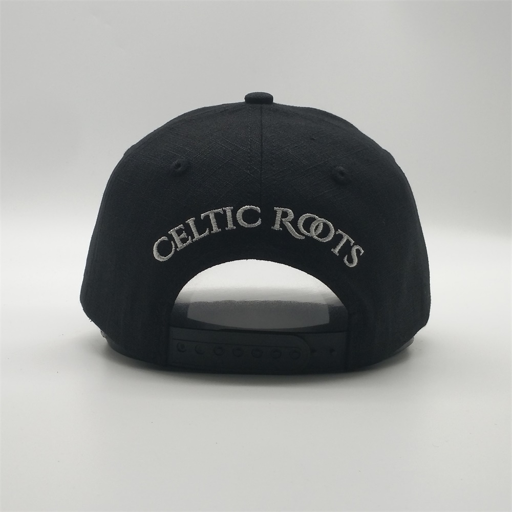 Black 6-Panel Structured Baseball Cap with Silver Cork Map Embroidery