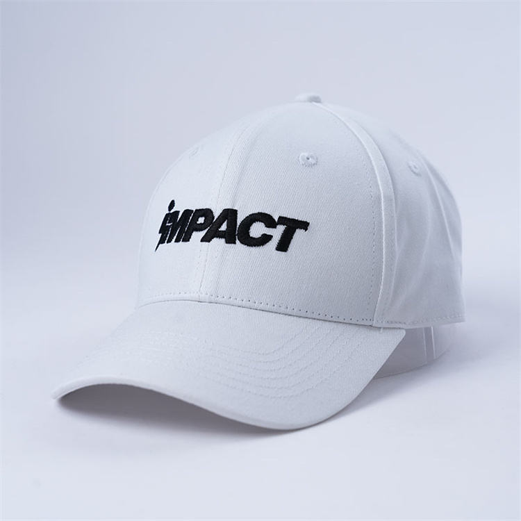 White IMPACT Structured Six-Panel Cotton Cap with Black Embroidery