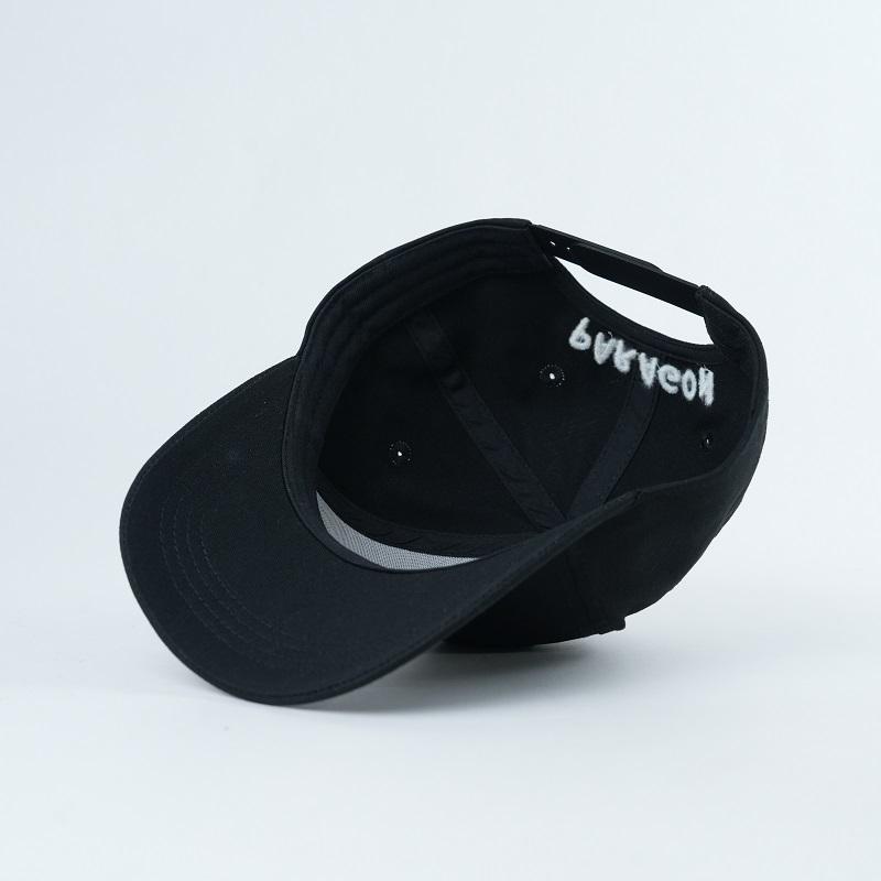Black Structured Six-Panel Baseball Cap with White Ghost Embroidery