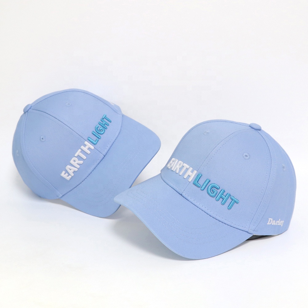 Light Blue Six Panel Cotton Baseball Cap with 3D Embroidered Earthlight Logo