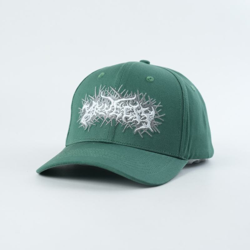 Green Structured Baseball Cap with White Gothic Thorn Embroidery