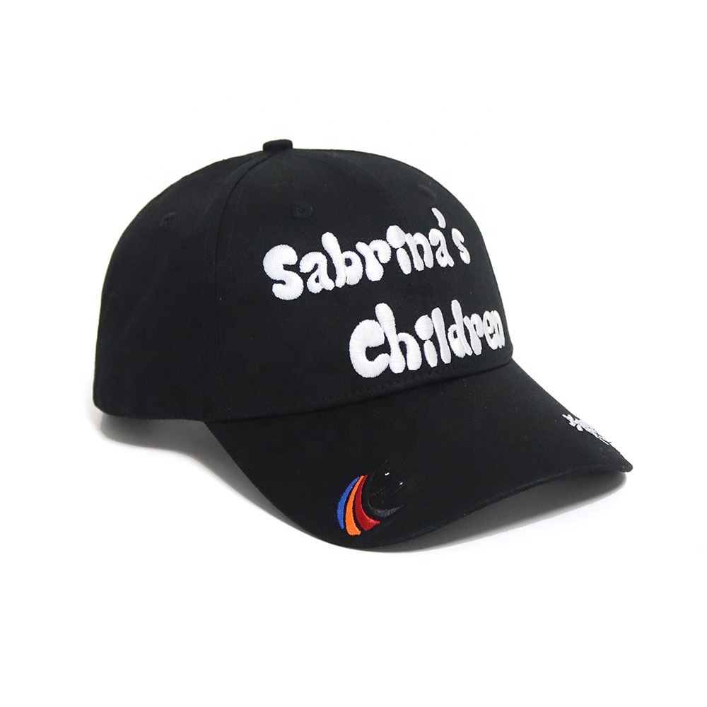 Black 3D Embroidered Letter Logo Six Panel Cotton Baseball Cap
