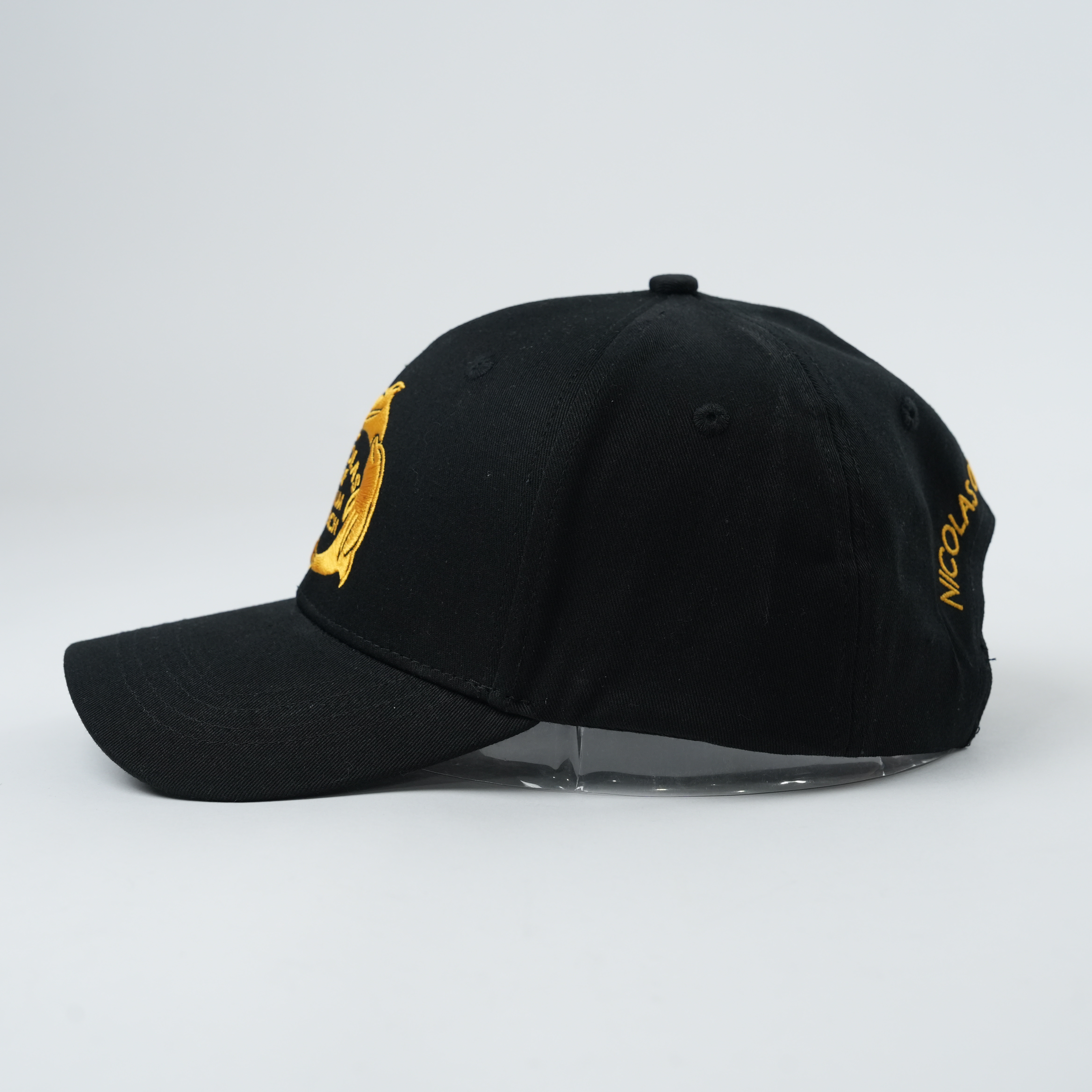 Black and White Structured Cotton Caps with Gold Fish Emblem