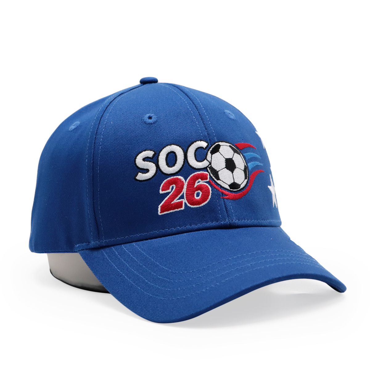 Blue Soccer Embroidered Baseball Cap with Curved Visor