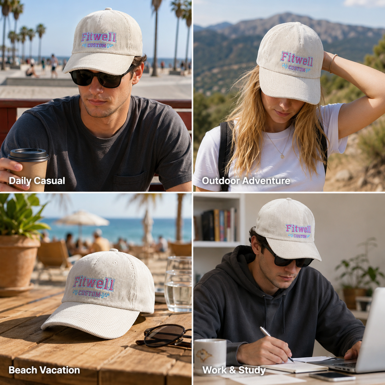 Ivory OPEN AIR SUPPLY CO Corduroy Five-Panel Flat-Brim Snapback Cap