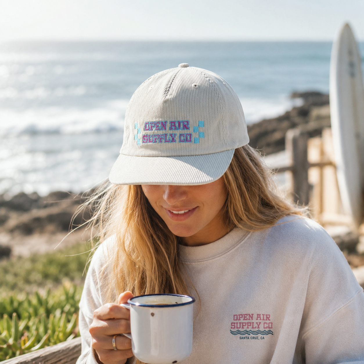 Ivory OPEN AIR SUPPLY CO Corduroy Five-Panel Flat-Brim Snapback Cap
