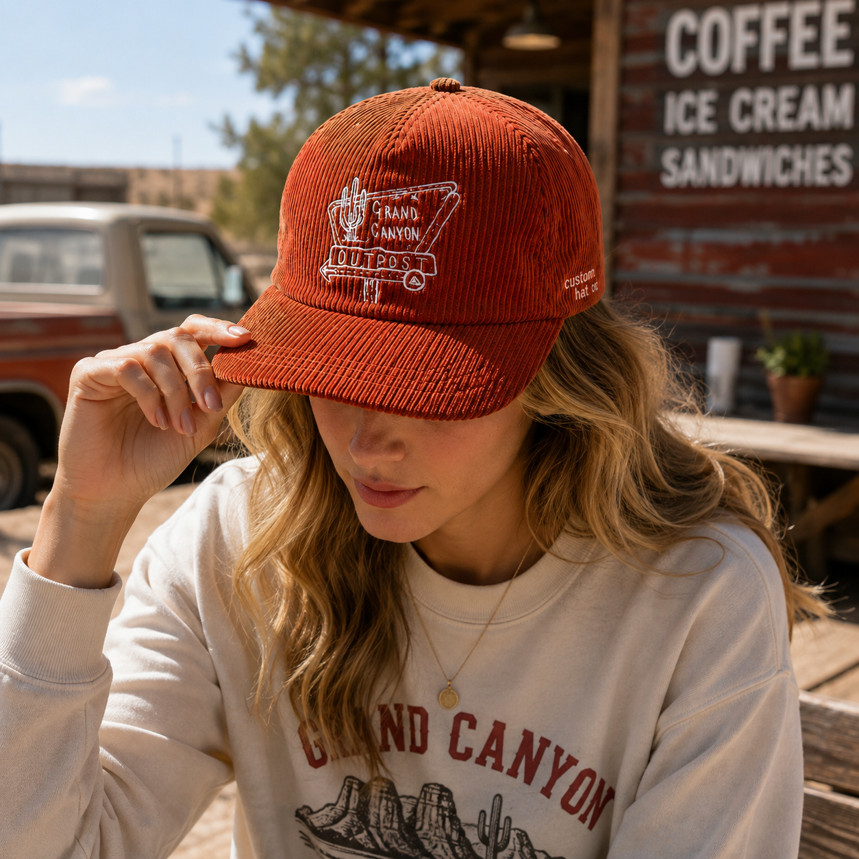 Black and Rust Corduroy Western Embroidered 5 Panel Caps