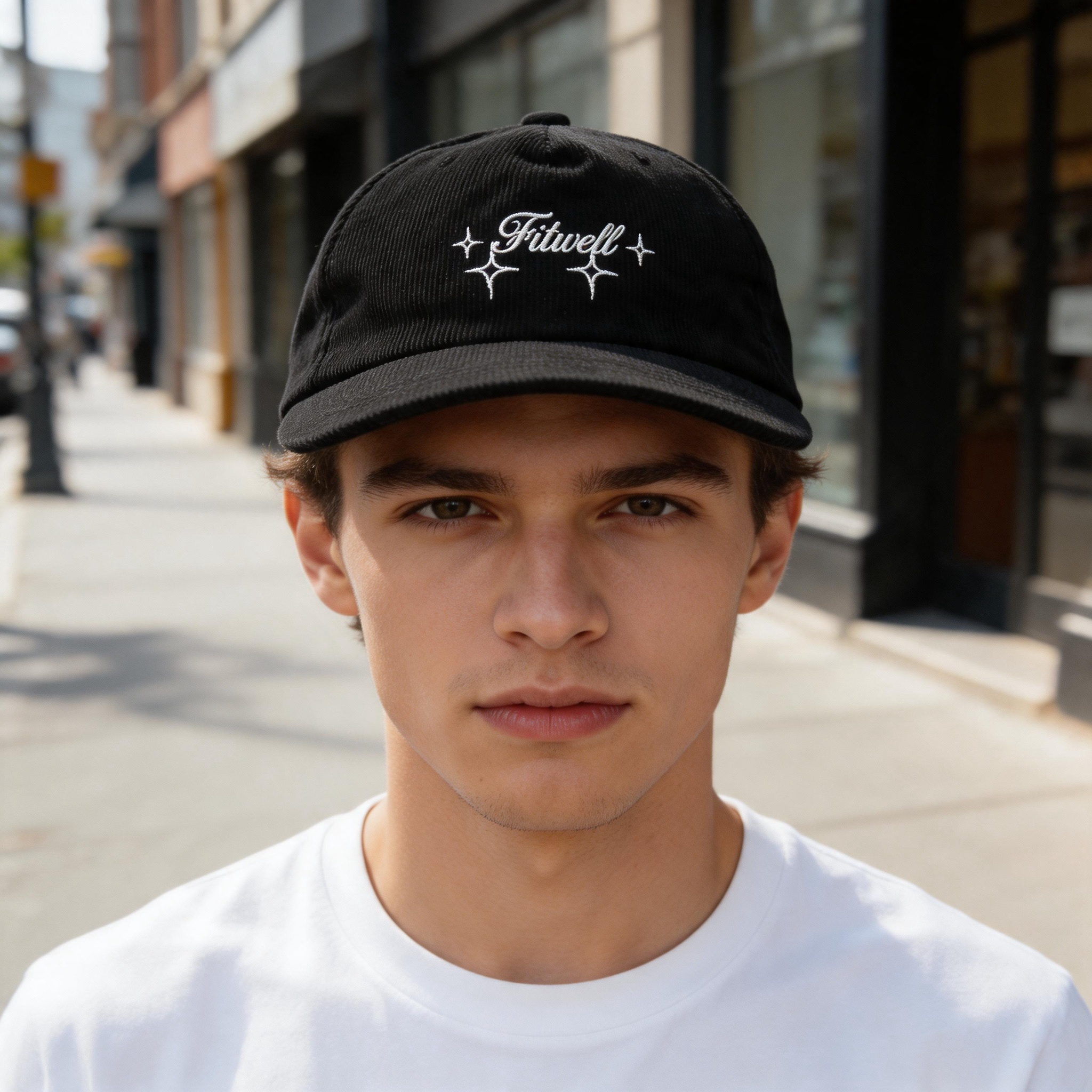 Black Corduroy Snapback Cap with Sparkle Script Embroidered Logo