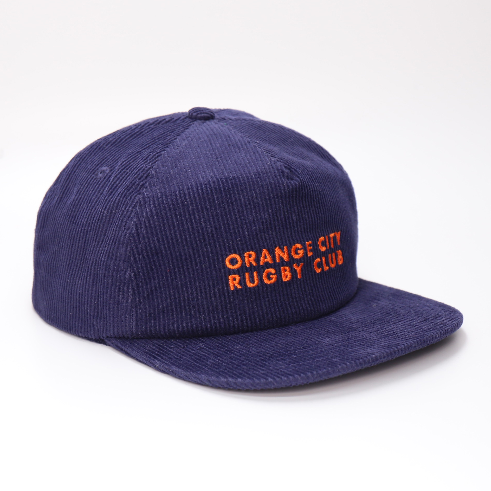 Navy Blue Corduroy Snapback Cap with Soft Front Panel and Embroidered Logo