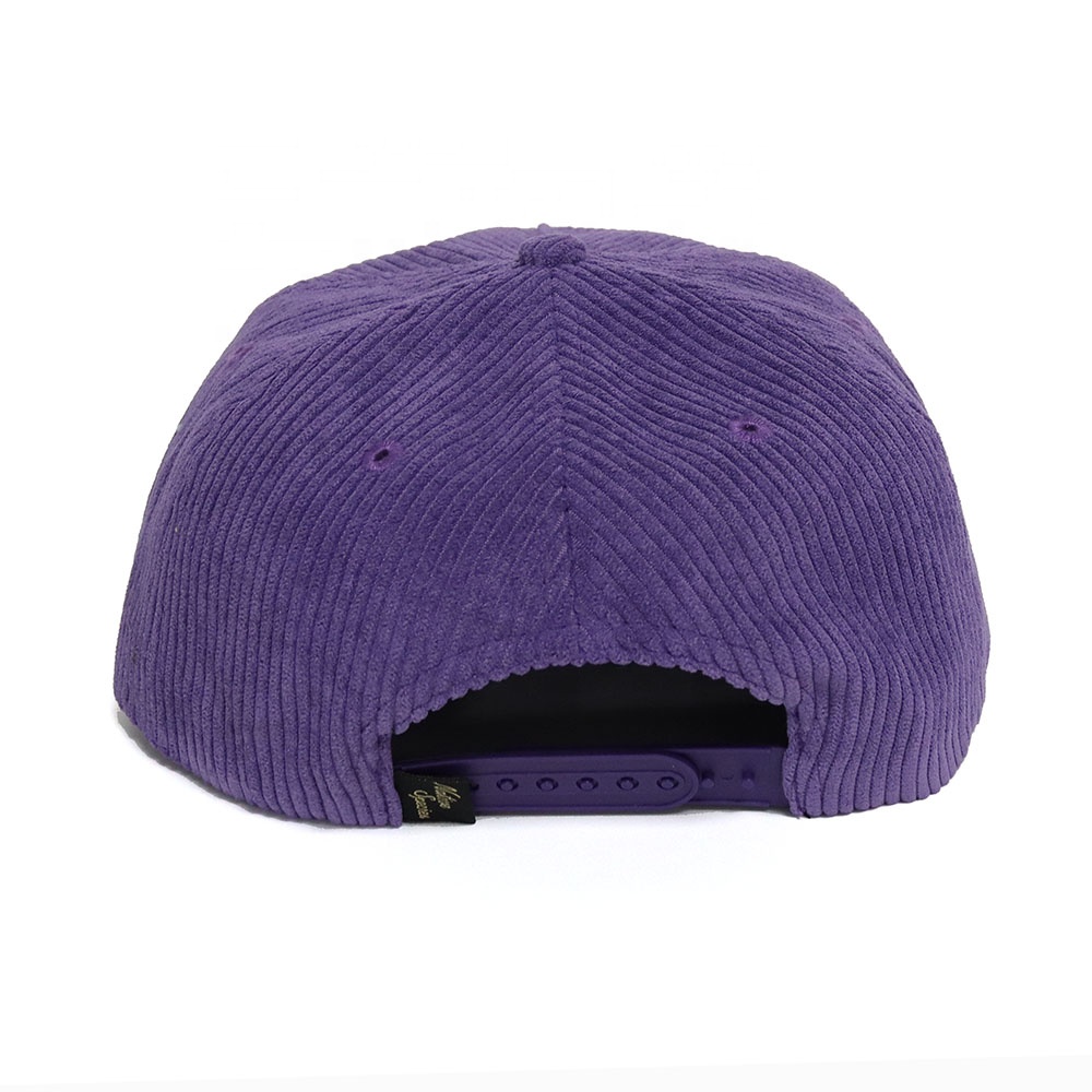 Purple Corduroy Snapback Cap with Embroidered Logo Soft Front 5 Panel Baseball Hat