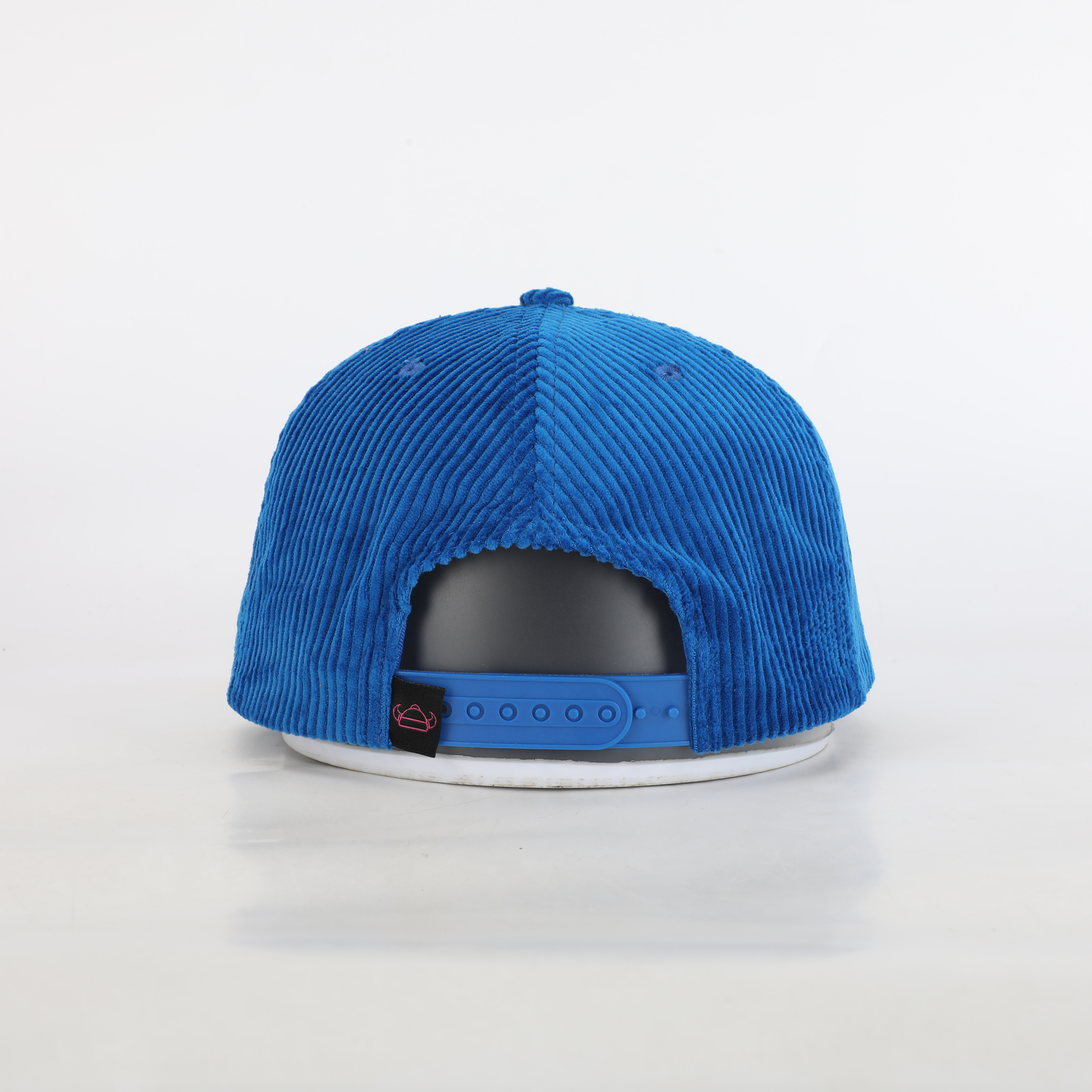 Magenta Blue Corduroy Flat Brim Snapback Caps with Script Embroidery
