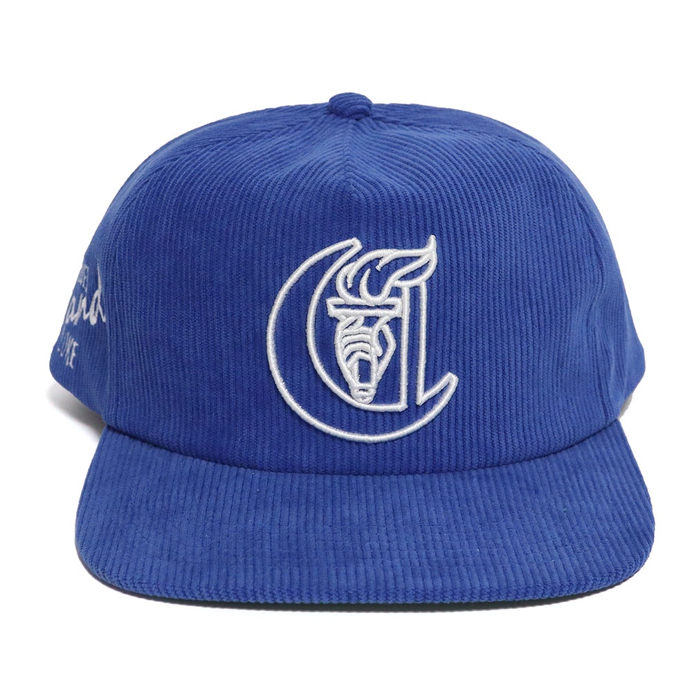 Blue Corduroy Embroidered Flat Brim Snapback Cap