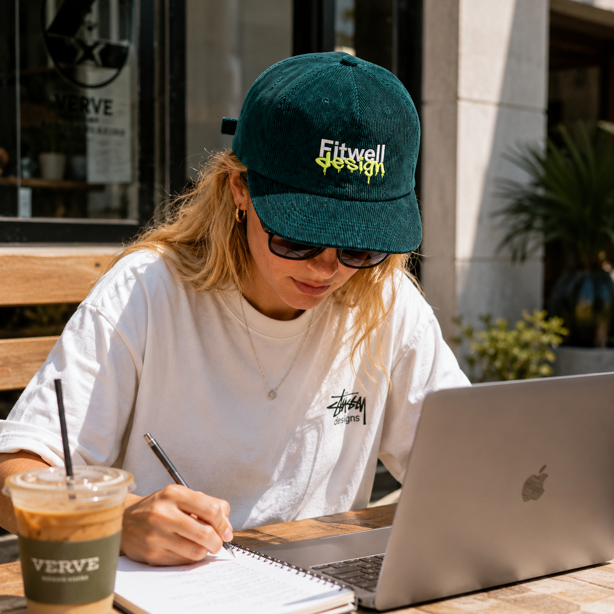 Vintage Teal Corduroy 5-Panel Snapback Hat with Cactus Embroidery