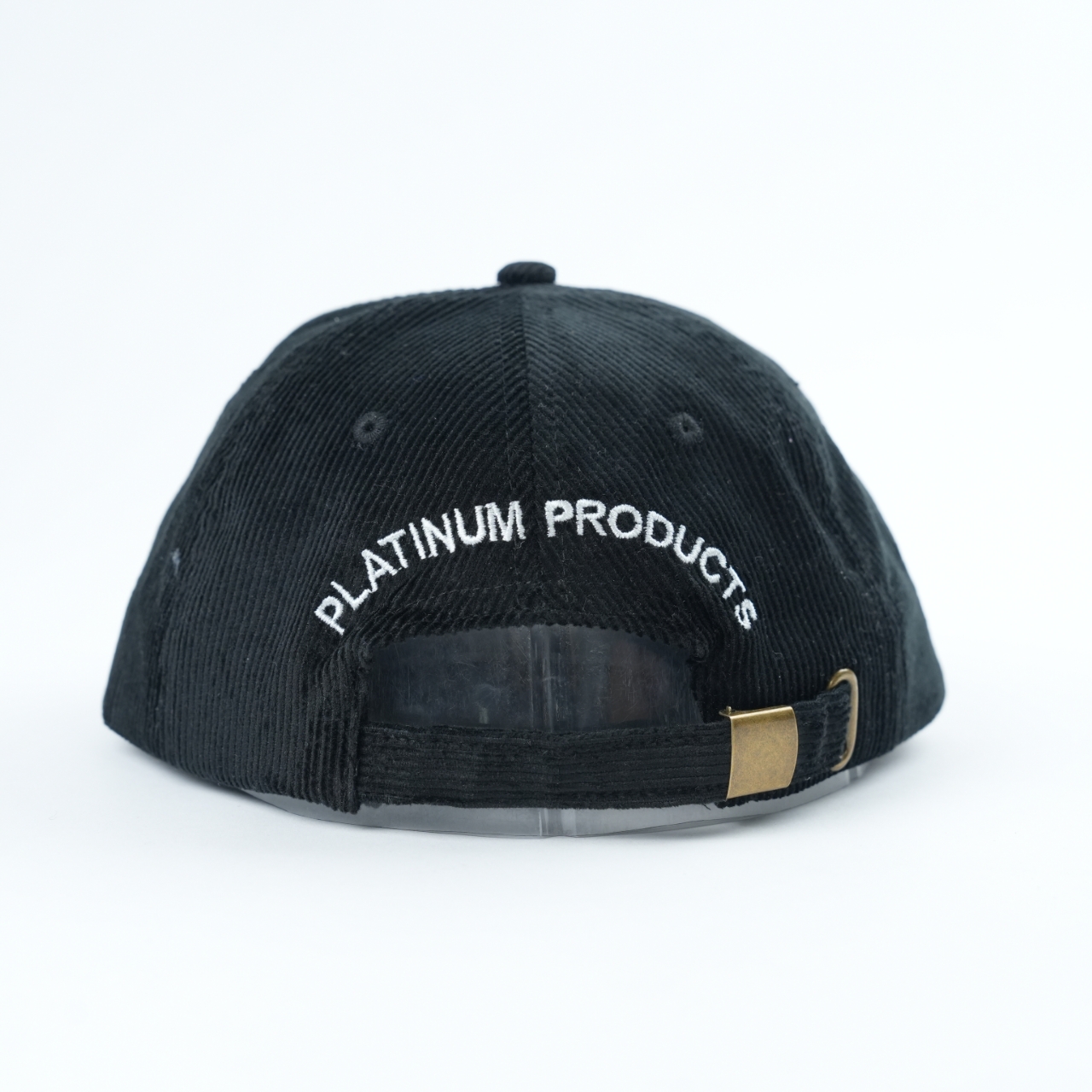 Black Corduroy Five Panel Snapback Cap with Blue and White Geometric Embroidered Logo